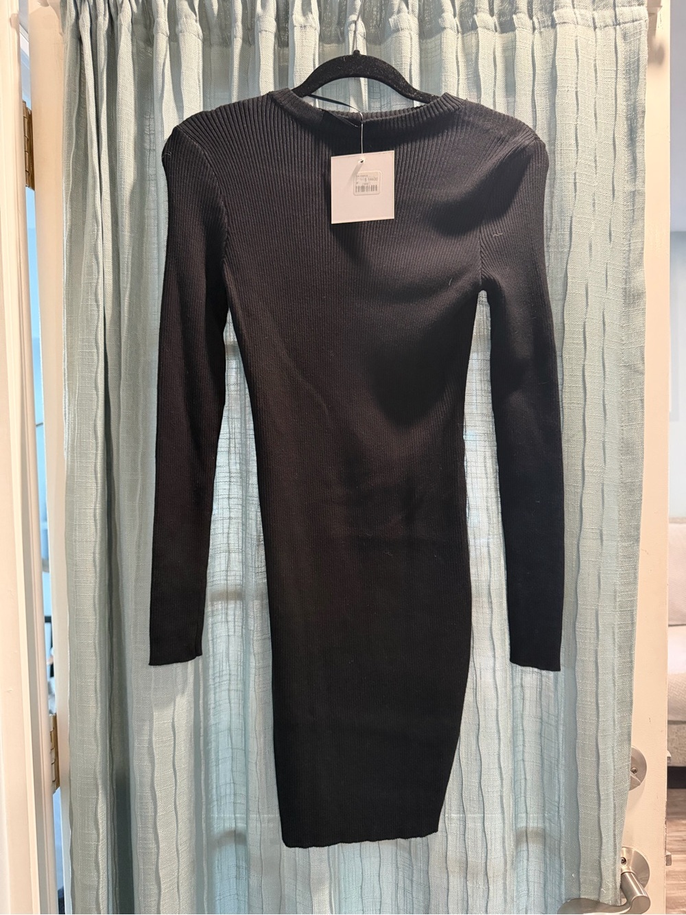 Fitted Black Ribbed Long Sleeve Dress